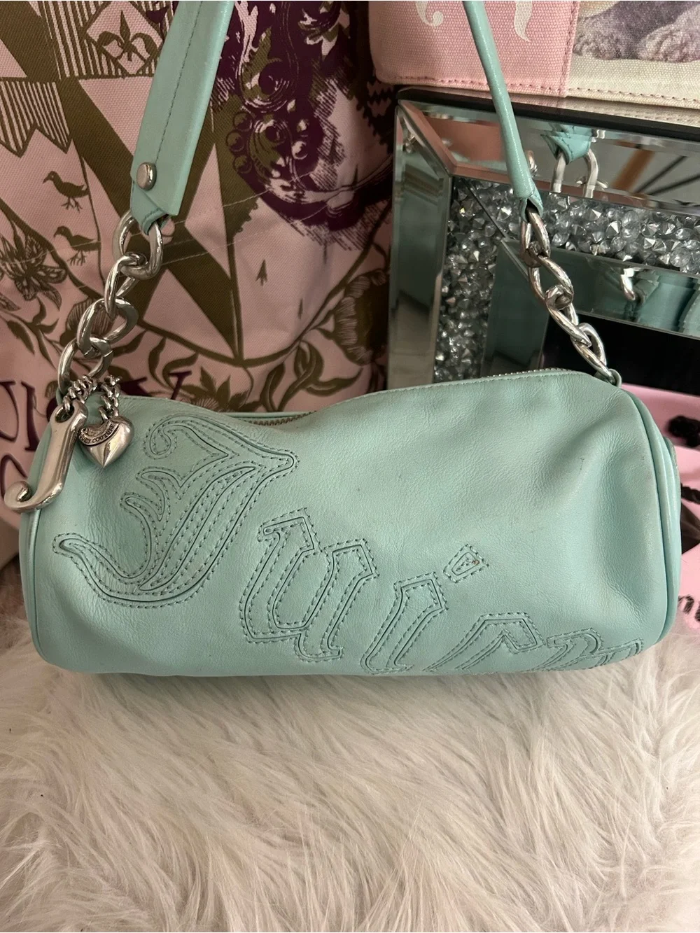 Rare Y2K P&G 2005 Juicy Couture Light Blue Leather Barrel Bag